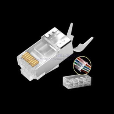 CAT7 Modular Plug RJ45 Connector with 1.30mm Insulation OD and FTP Fix Tail Clamp Phosphor Bronze Contact