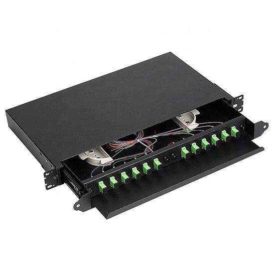 12 Core Fiber Optic Patch Panel with SC Simplex Adapters and Cold Roll Steel Construction
